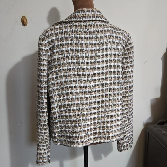 C30 Chico's Elegant Basket Weave Blazer Jacket Sz 2 (LG) Opened Front Textured - Picture 7 of 11
